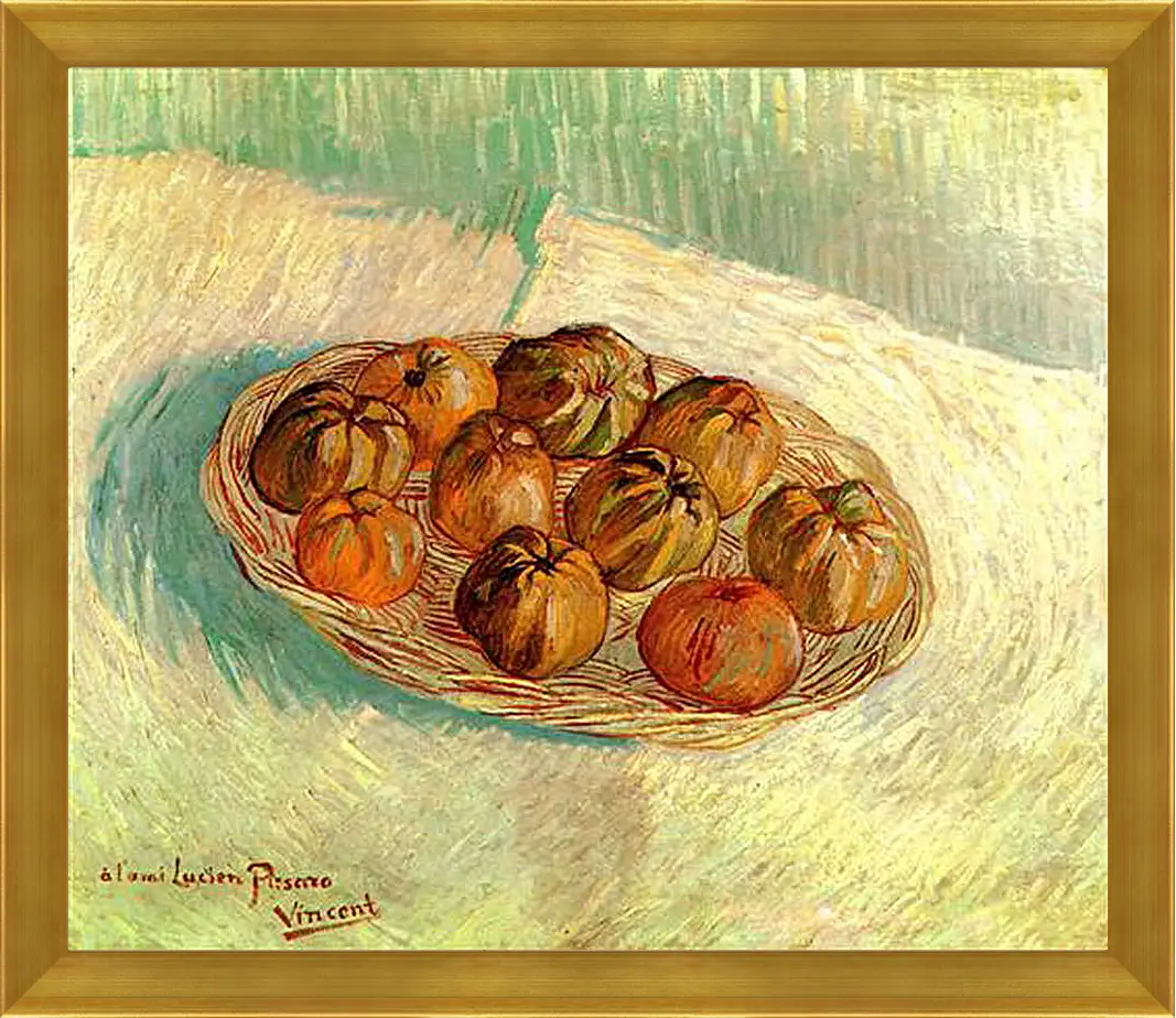 Картина в раме - Still Life with Basket of Apples to Lucien Pissarro. Винсент Ван Гог