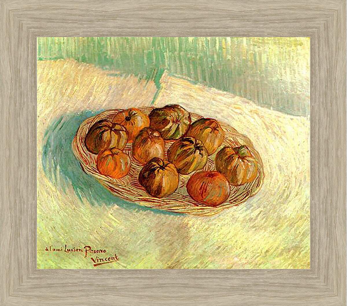 Картина в раме - Still Life with Basket of Apples to Lucien Pissarro. Винсент Ван Гог