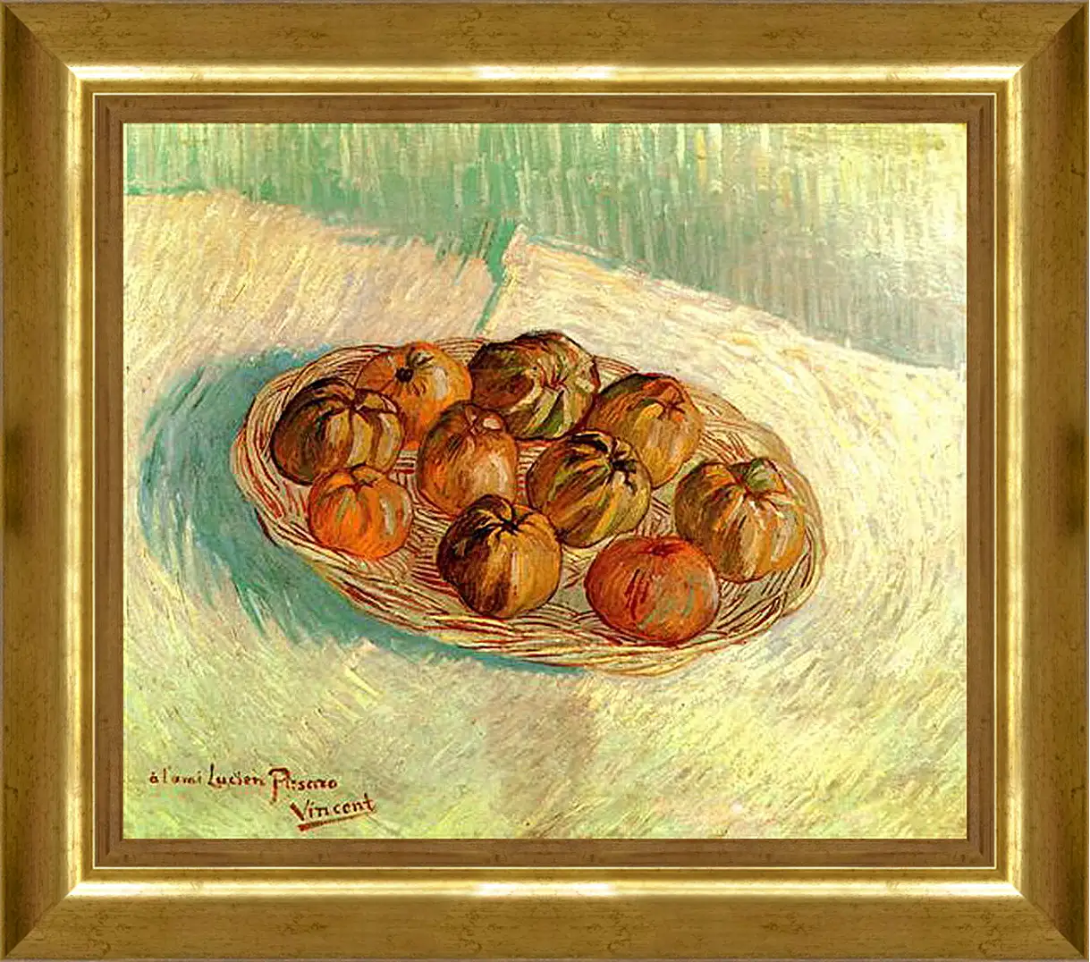 Картина в раме - Still Life with Basket of Apples to Lucien Pissarro. Винсент Ван Гог