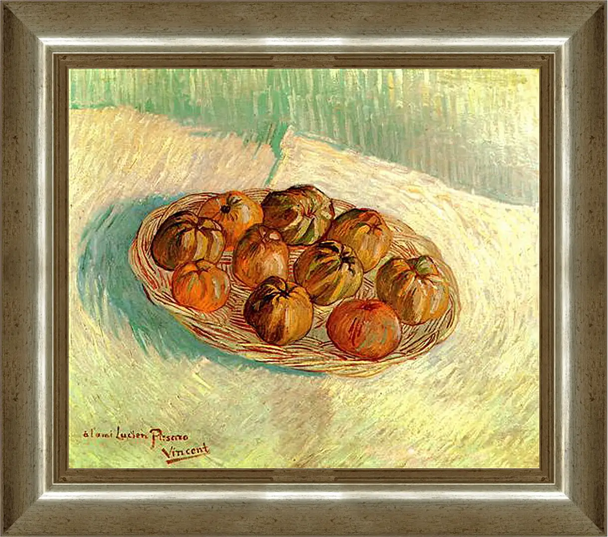 Картина в раме - Still Life with Basket of Apples to Lucien Pissarro. Винсент Ван Гог