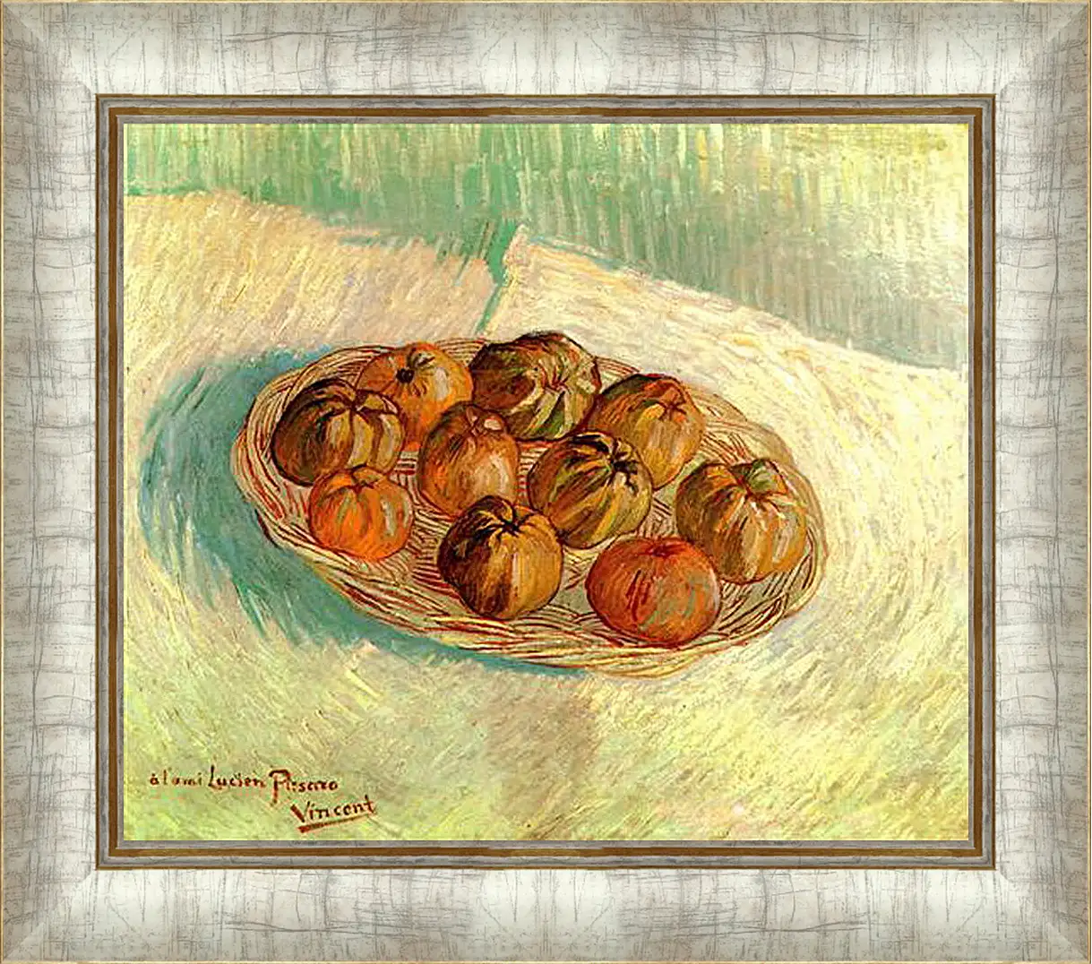 Картина в раме - Still Life with Basket of Apples to Lucien Pissarro. Винсент Ван Гог