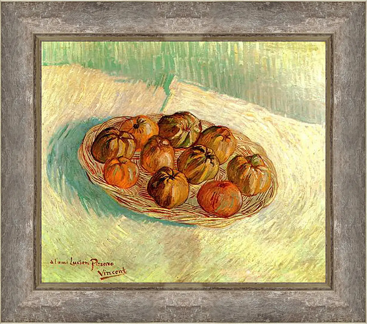 Картина в раме - Still Life with Basket of Apples to Lucien Pissarro. Винсент Ван Гог