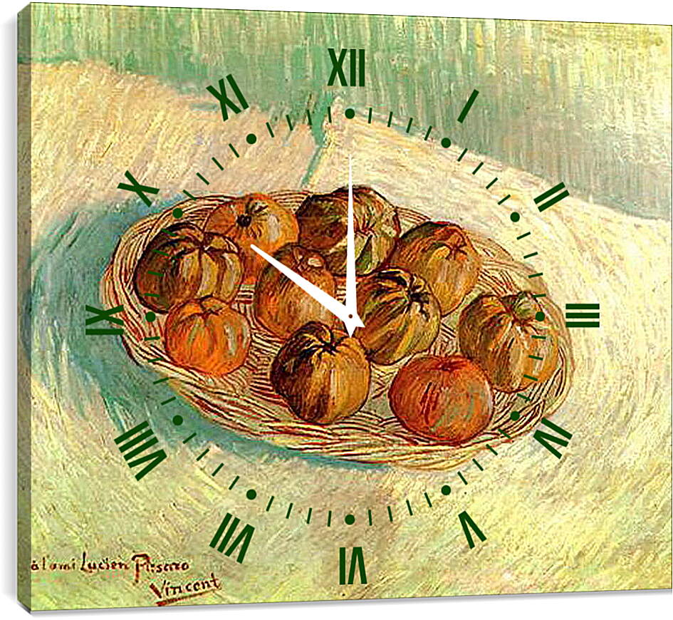 Часы картина - Still Life with Basket of Apples to Lucien Pissarro. Винсент Ван Гог