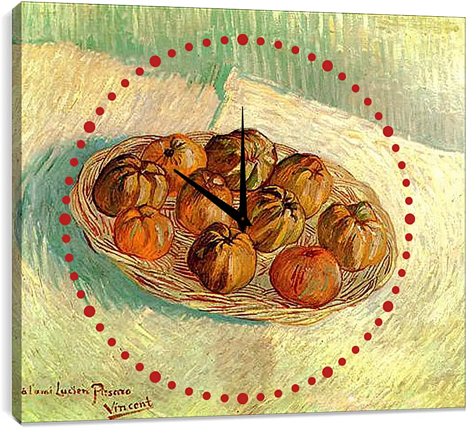 Часы картина - Still Life with Basket of Apples to Lucien Pissarro. Винсент Ван Гог