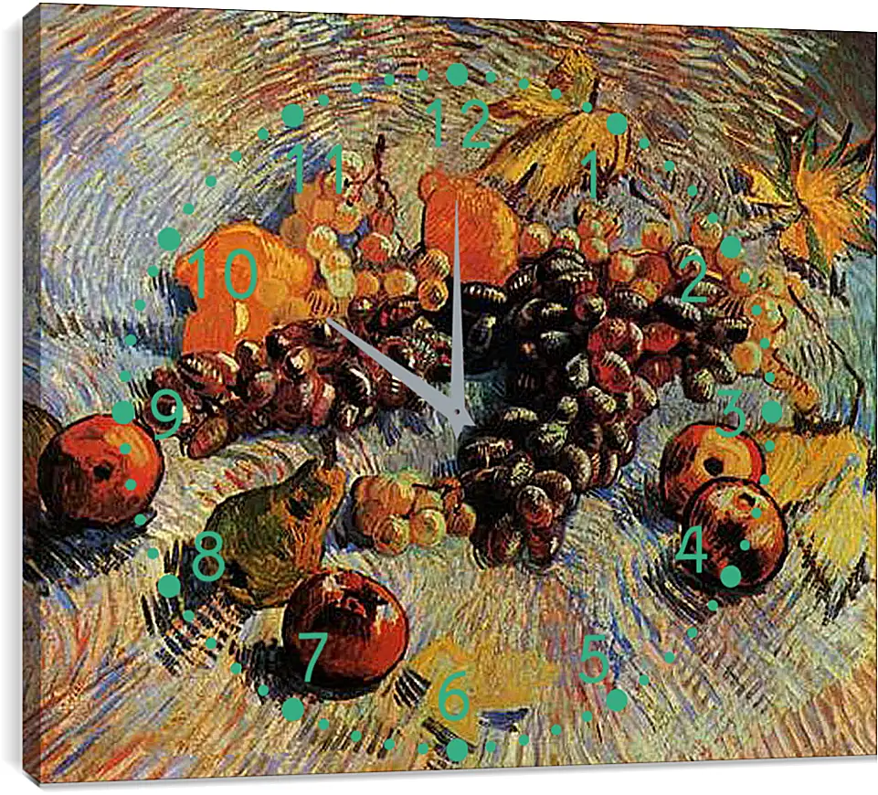 Часы картина - Still Life with Apples, Pears, Lemons and Grapes. Винсент Ван Гог