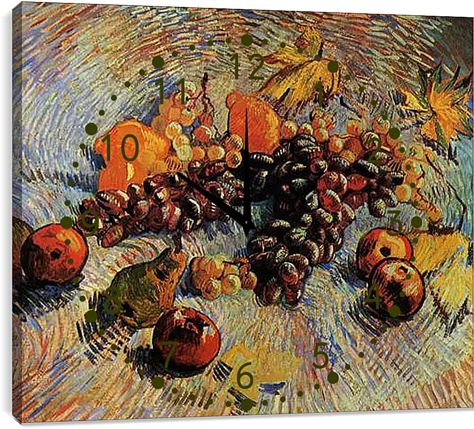 Часы картина - Still Life with Apples, Pears, Lemons and Grapes. Винсент Ван Гог