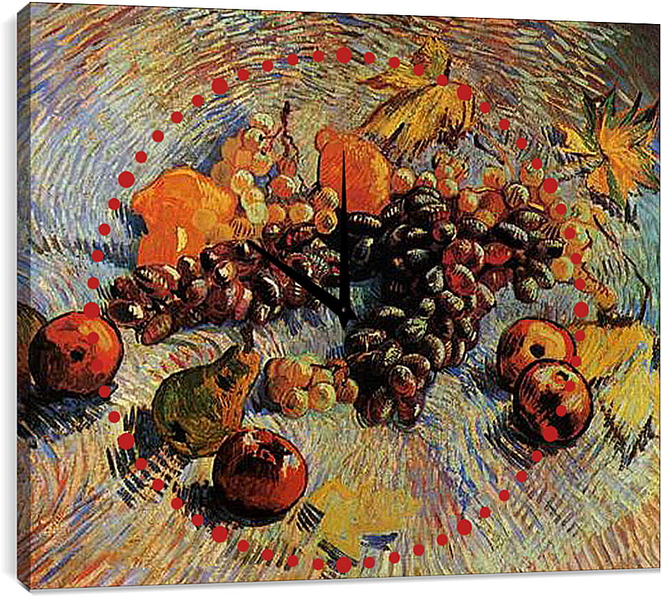 Часы картина - Still Life with Apples, Pears, Lemons and Grapes. Винсент Ван Гог