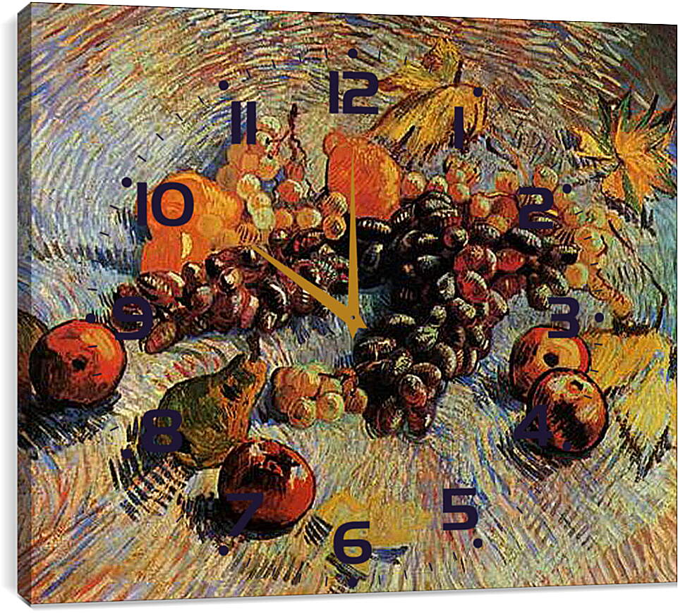 Часы картина - Still Life with Apples, Pears, Lemons and Grapes. Винсент Ван Гог