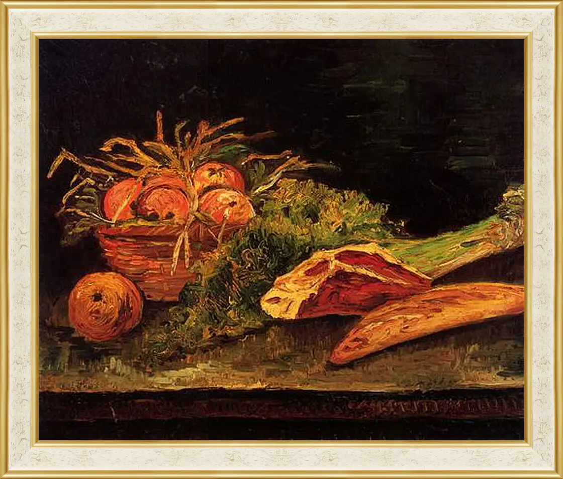 Картина в раме - Still Life with Apples, Meat and a Roll. Винсент Ван Гог