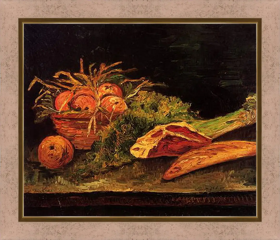 Картина в раме - Still Life with Apples, Meat and a Roll. Винсент Ван Гог