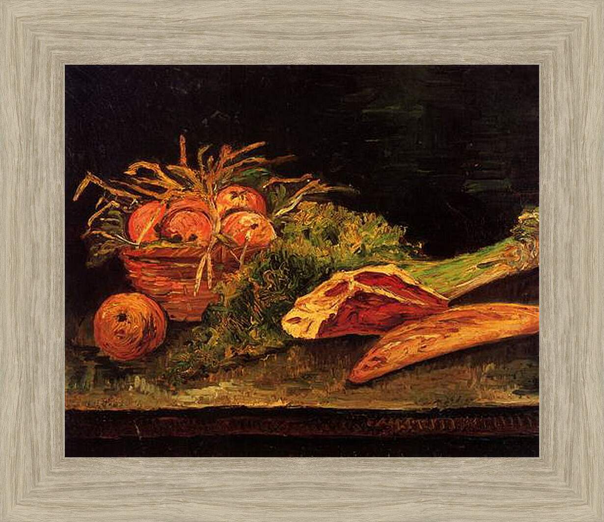 Картина в раме - Still Life with Apples, Meat and a Roll. Винсент Ван Гог