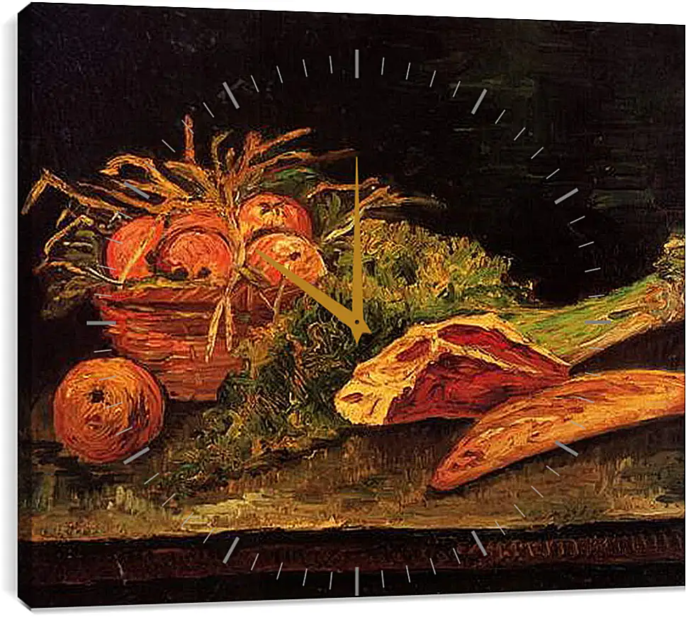 Часы картина - Still Life with Apples, Meat and a Roll. Винсент Ван Гог