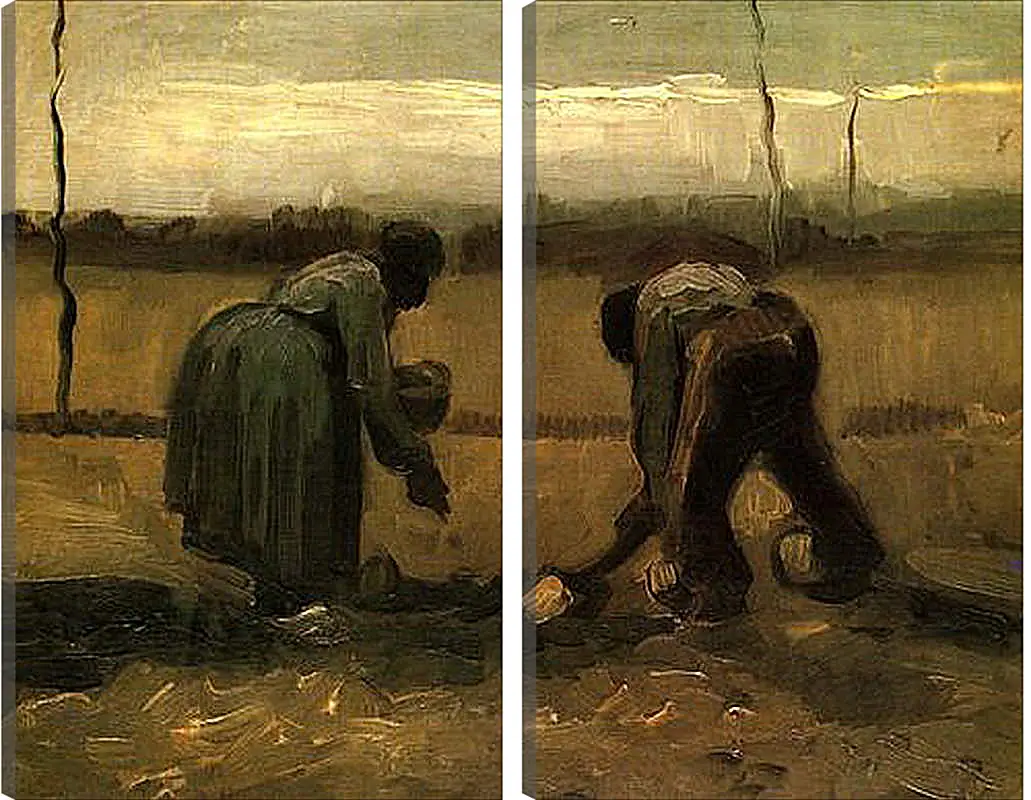 Модульная картина - Peasant and Peasant Woman Planting Potatoes. Винсент Ван Гог