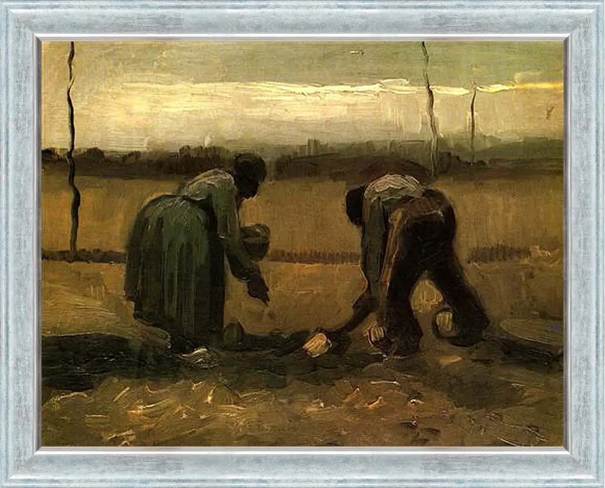 Картина в раме - Peasant and Peasant Woman Planting Potatoes. Винсент Ван Гог