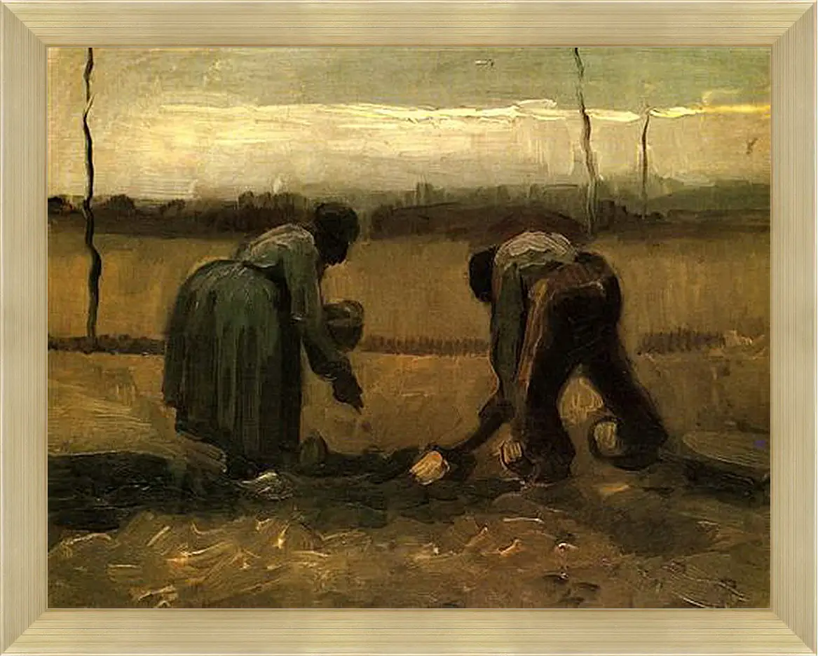 Картина в раме - Peasant and Peasant Woman Planting Potatoes. Винсент Ван Гог