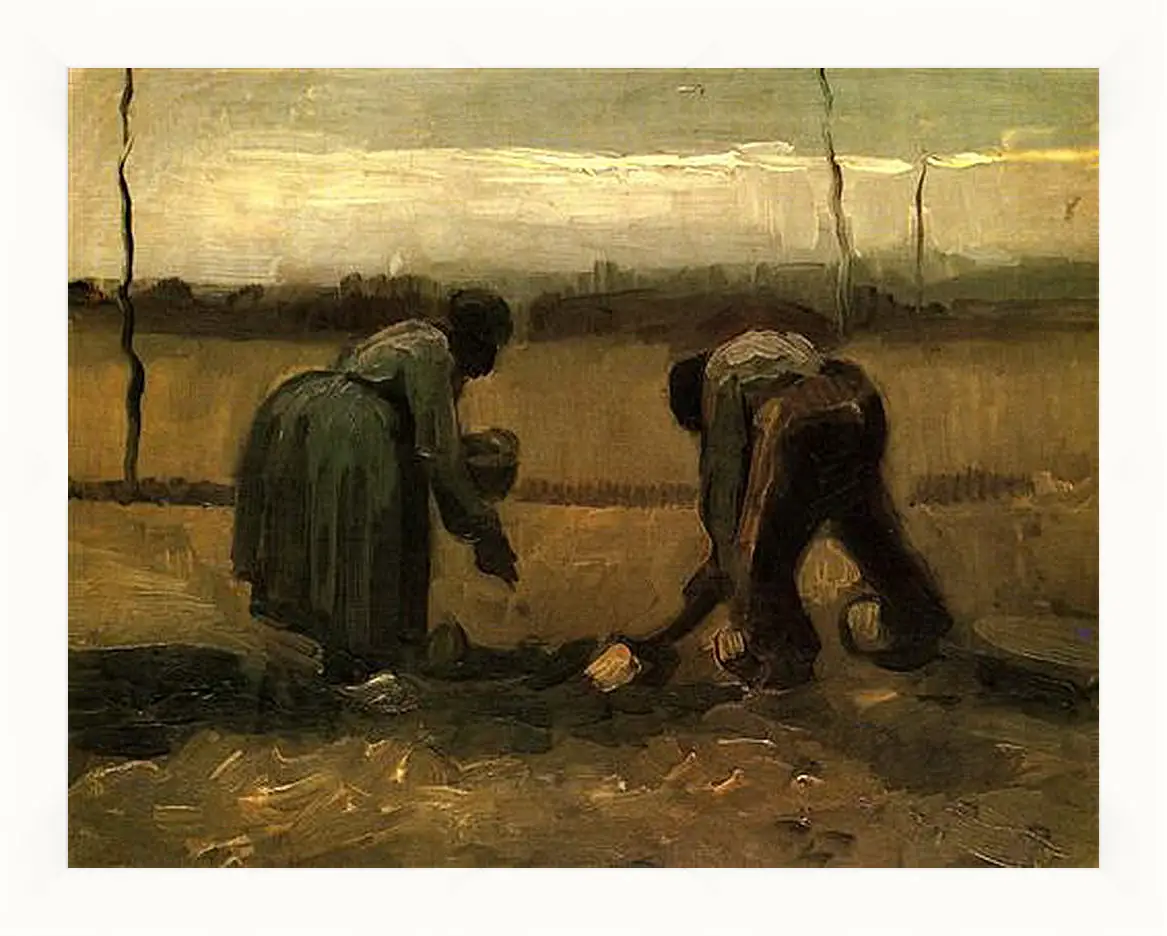 Картина в раме - Peasant and Peasant Woman Planting Potatoes. Винсент Ван Гог