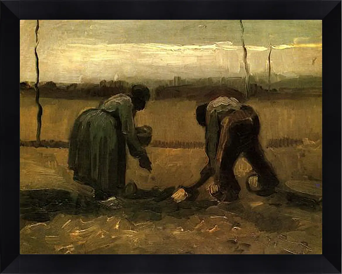 Картина в раме - Peasant and Peasant Woman Planting Potatoes. Винсент Ван Гог