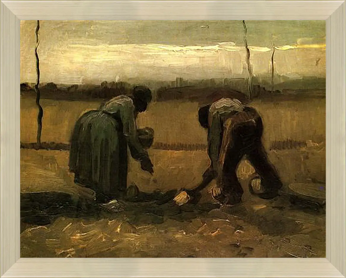 Картина в раме - Peasant and Peasant Woman Planting Potatoes. Винсент Ван Гог