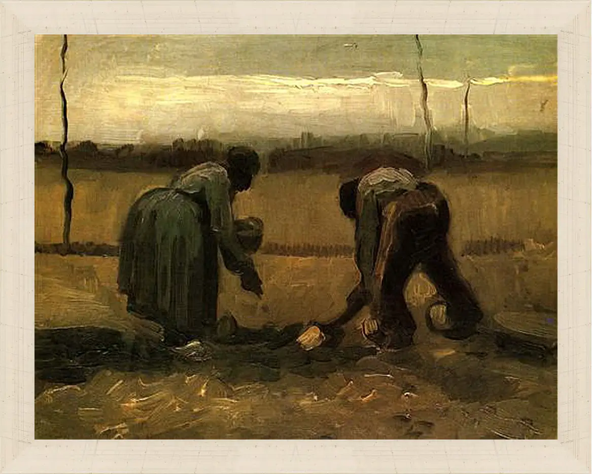 Картина в раме - Peasant and Peasant Woman Planting Potatoes. Винсент Ван Гог