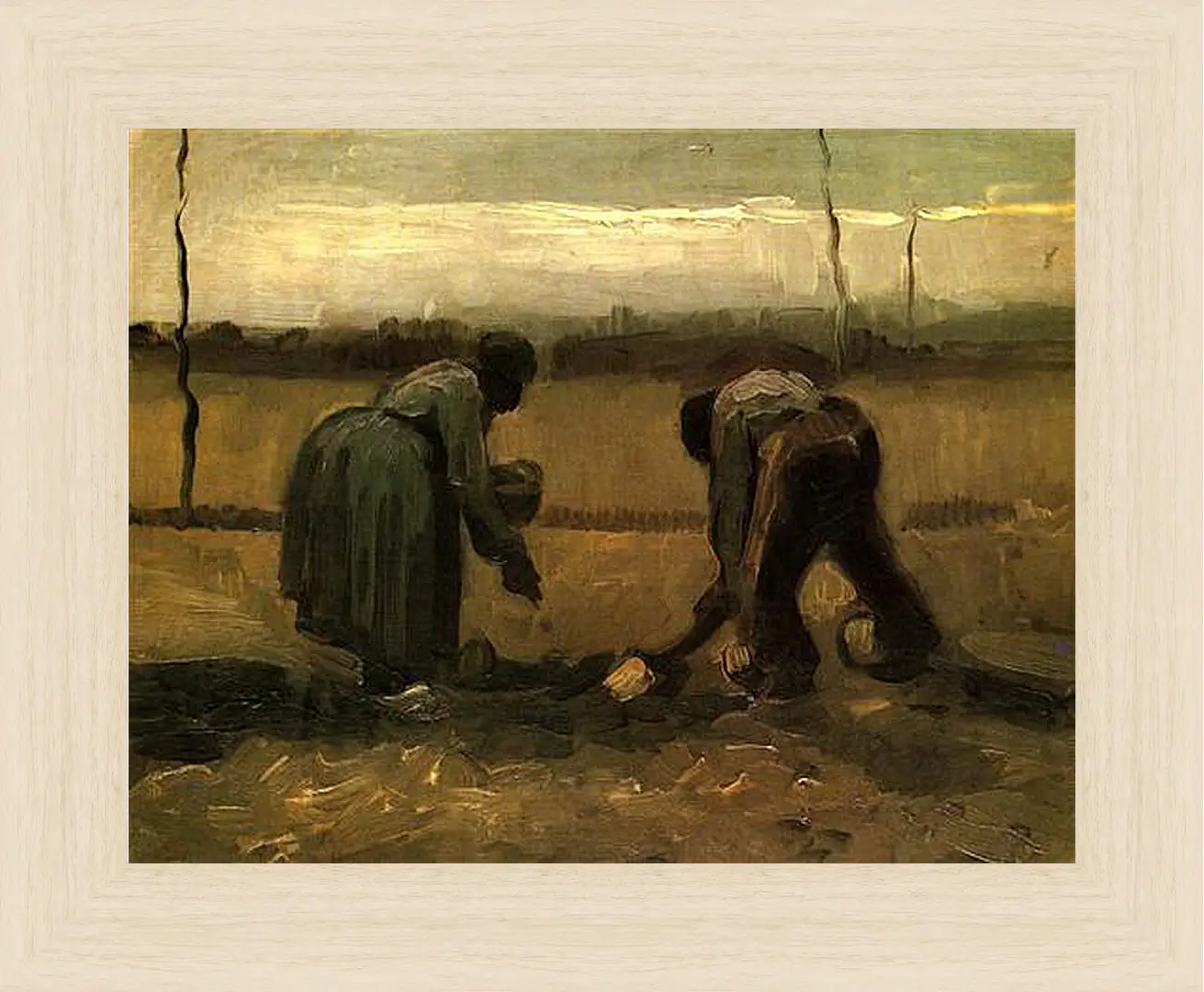 Картина в раме - Peasant and Peasant Woman Planting Potatoes. Винсент Ван Гог