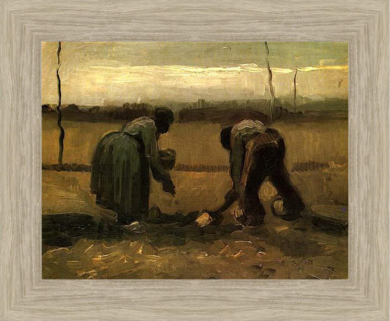 Картина в раме - Peasant and Peasant Woman Planting Potatoes. Винсент Ван Гог