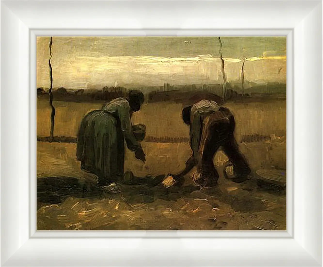 Картина в раме - Peasant and Peasant Woman Planting Potatoes. Винсент Ван Гог