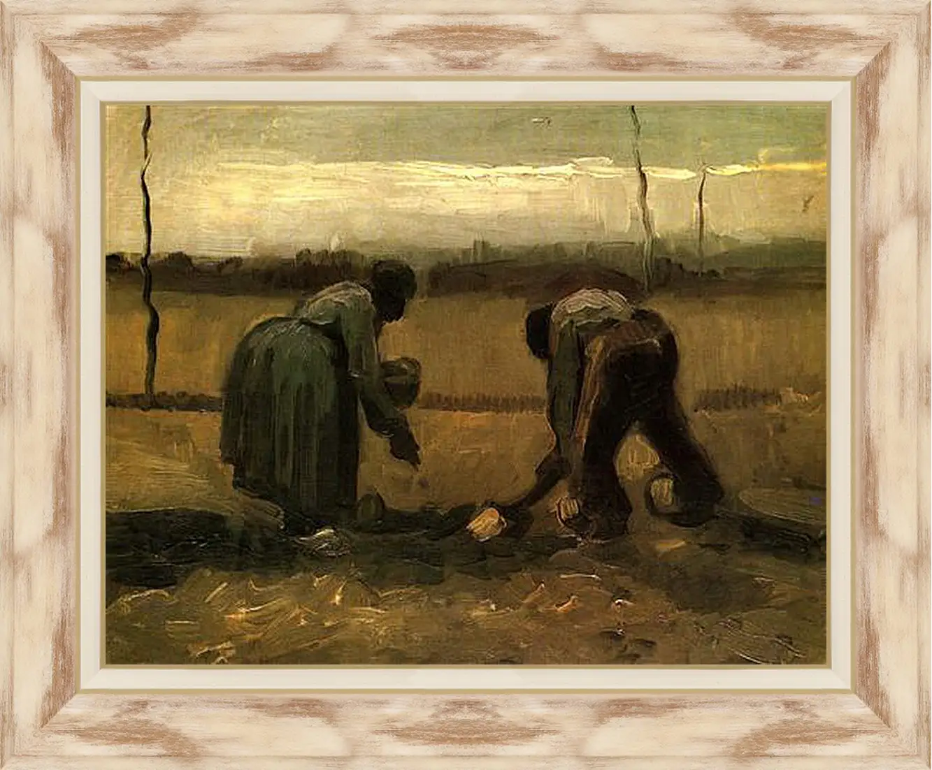 Картина в раме - Peasant and Peasant Woman Planting Potatoes. Винсент Ван Гог