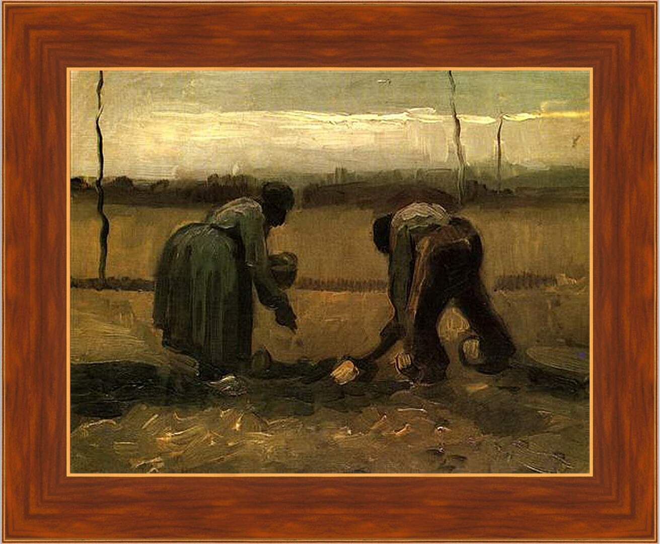 Картина в раме - Peasant and Peasant Woman Planting Potatoes. Винсент Ван Гог