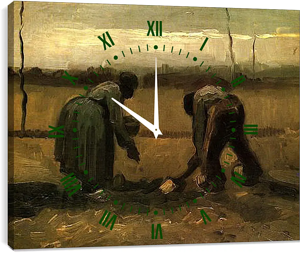 Часы картина - Peasant and Peasant Woman Planting Potatoes. Винсент Ван Гог