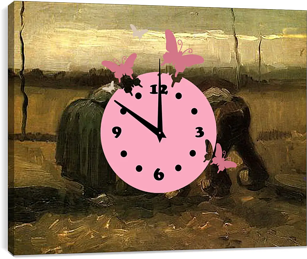 Часы картина - Peasant and Peasant Woman Planting Potatoes. Винсент Ван Гог