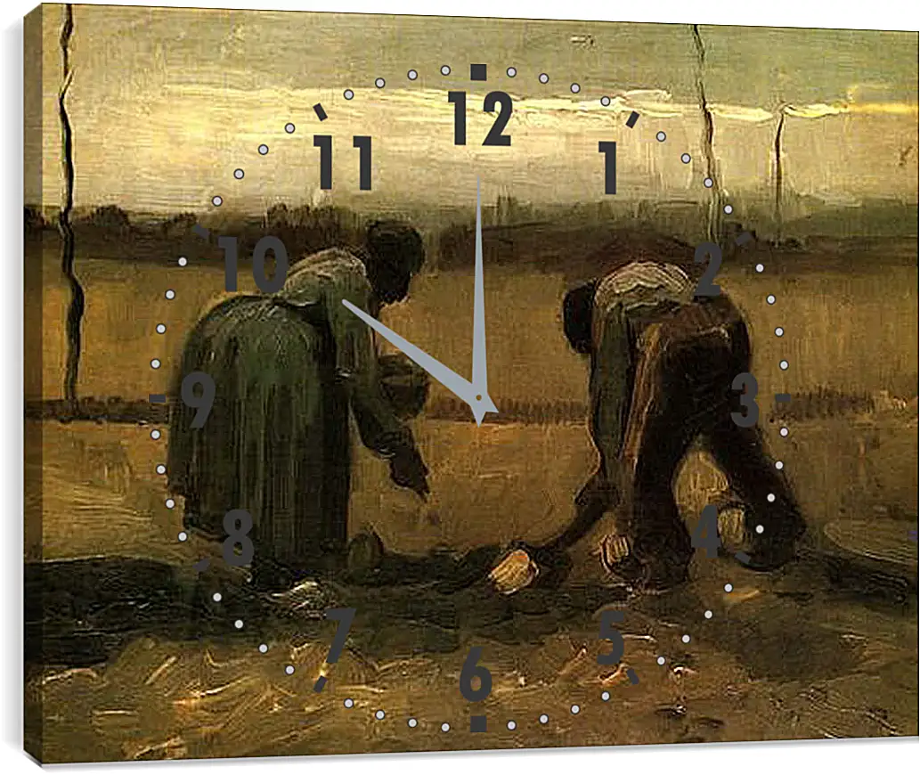 Часы картина - Peasant and Peasant Woman Planting Potatoes. Винсент Ван Гог