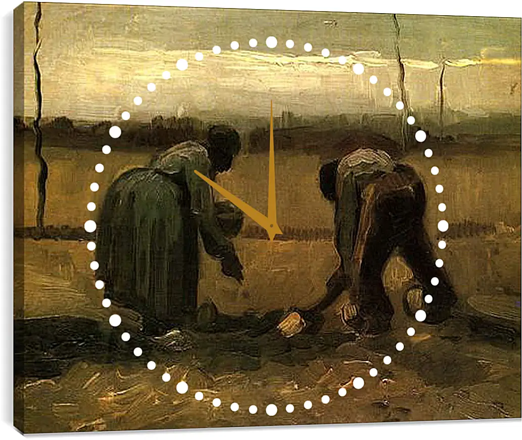 Часы картина - Peasant and Peasant Woman Planting Potatoes. Винсент Ван Гог