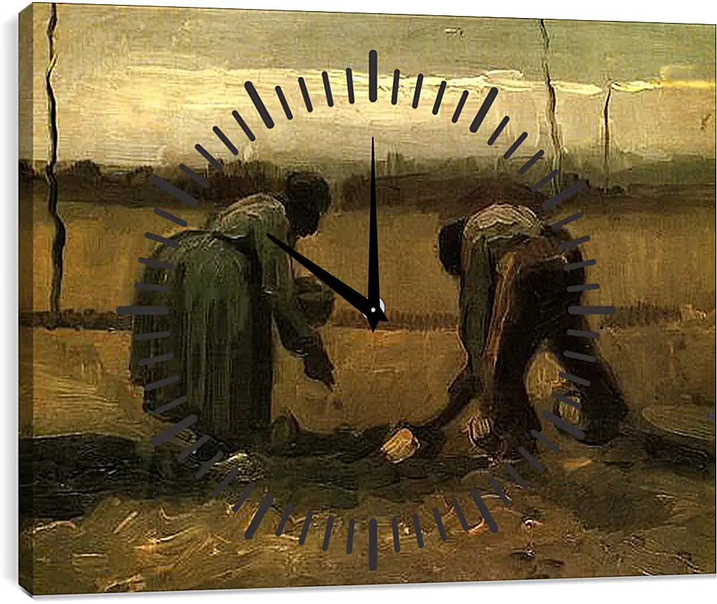 Часы картина - Peasant and Peasant Woman Planting Potatoes. Винсент Ван Гог