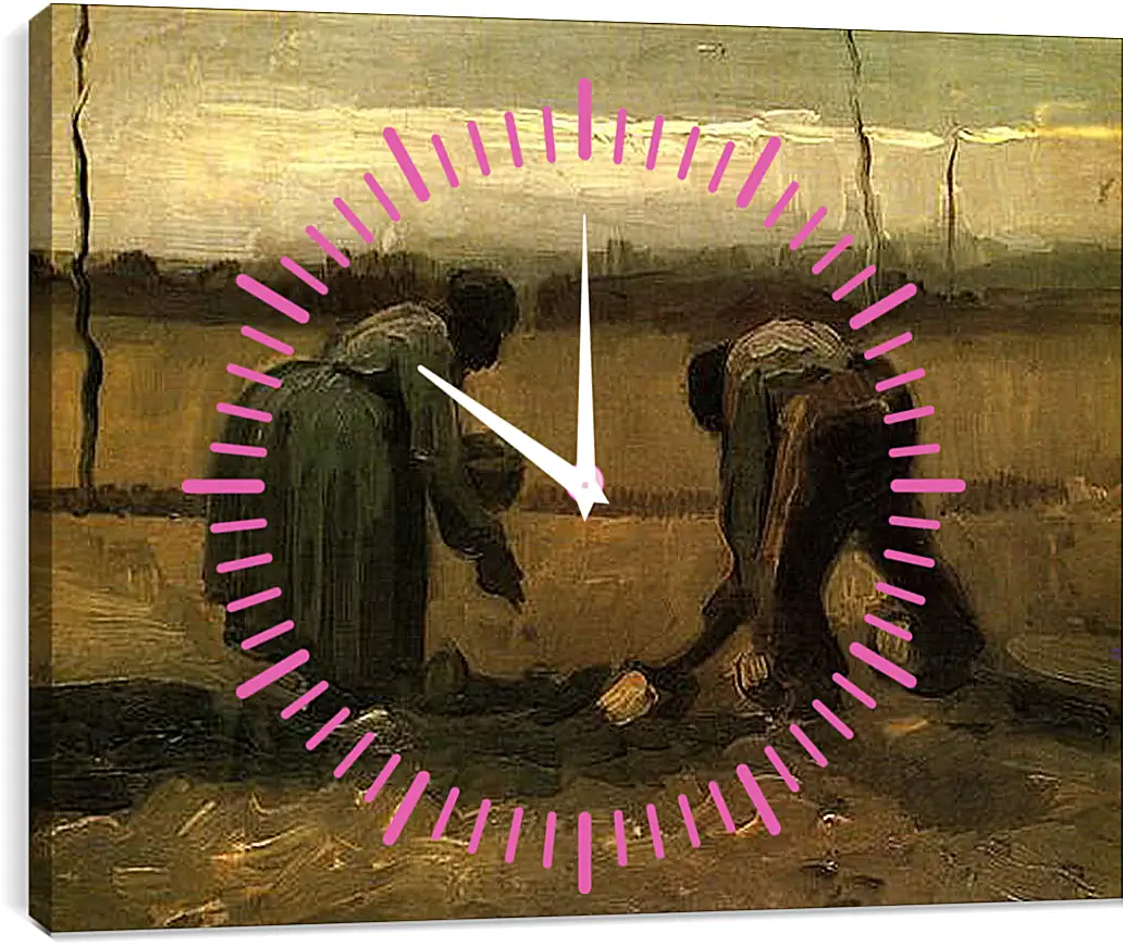 Часы картина - Peasant and Peasant Woman Planting Potatoes. Винсент Ван Гог