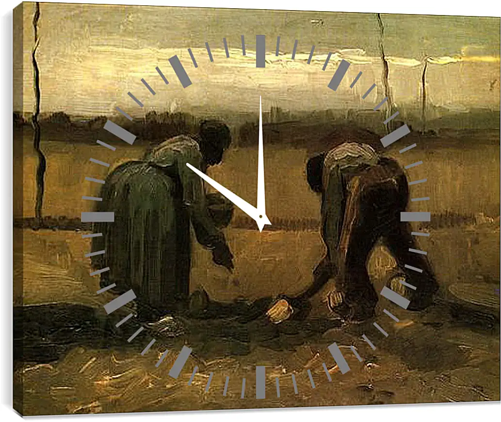 Часы картина - Peasant and Peasant Woman Planting Potatoes. Винсент Ван Гог