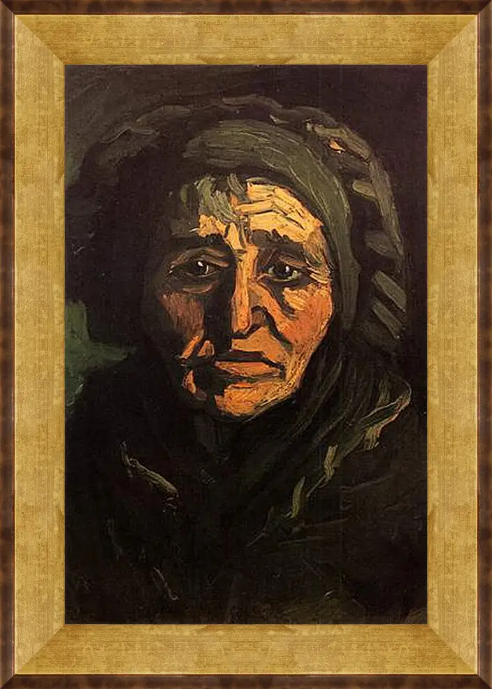 Картина в раме - Head of a Peasant Woman with Greenish Lace Cap. Винсент Ван Гог