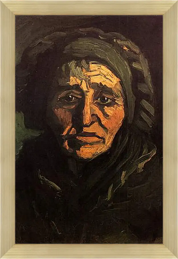 Картина в раме - Head of a Peasant Woman with Greenish Lace Cap. Винсент Ван Гог