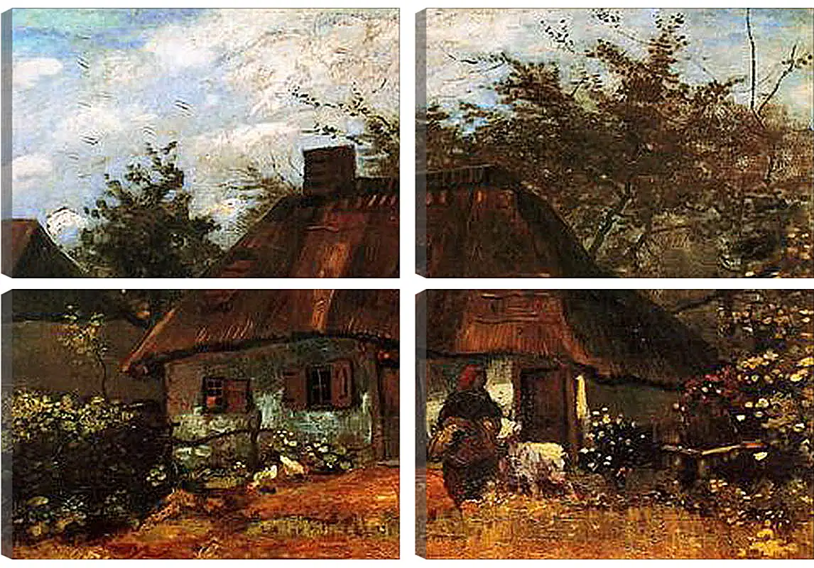 Модульная картина - Cottage and Woman with Goat. Винсент Ван Гог