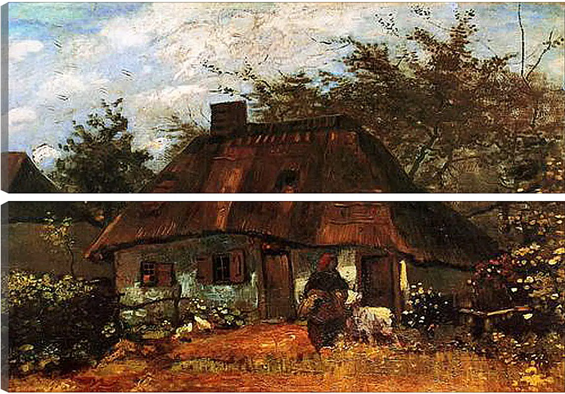 Модульная картина - Cottage and Woman with Goat. Винсент Ван Гог