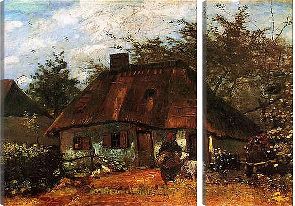 Модульная картина - Cottage and Woman with Goat. Винсент Ван Гог