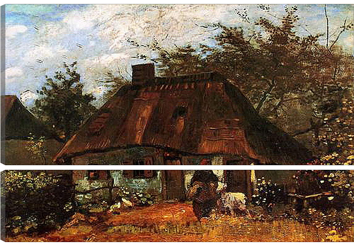 Модульная картина - Cottage and Woman with Goat. Винсент Ван Гог