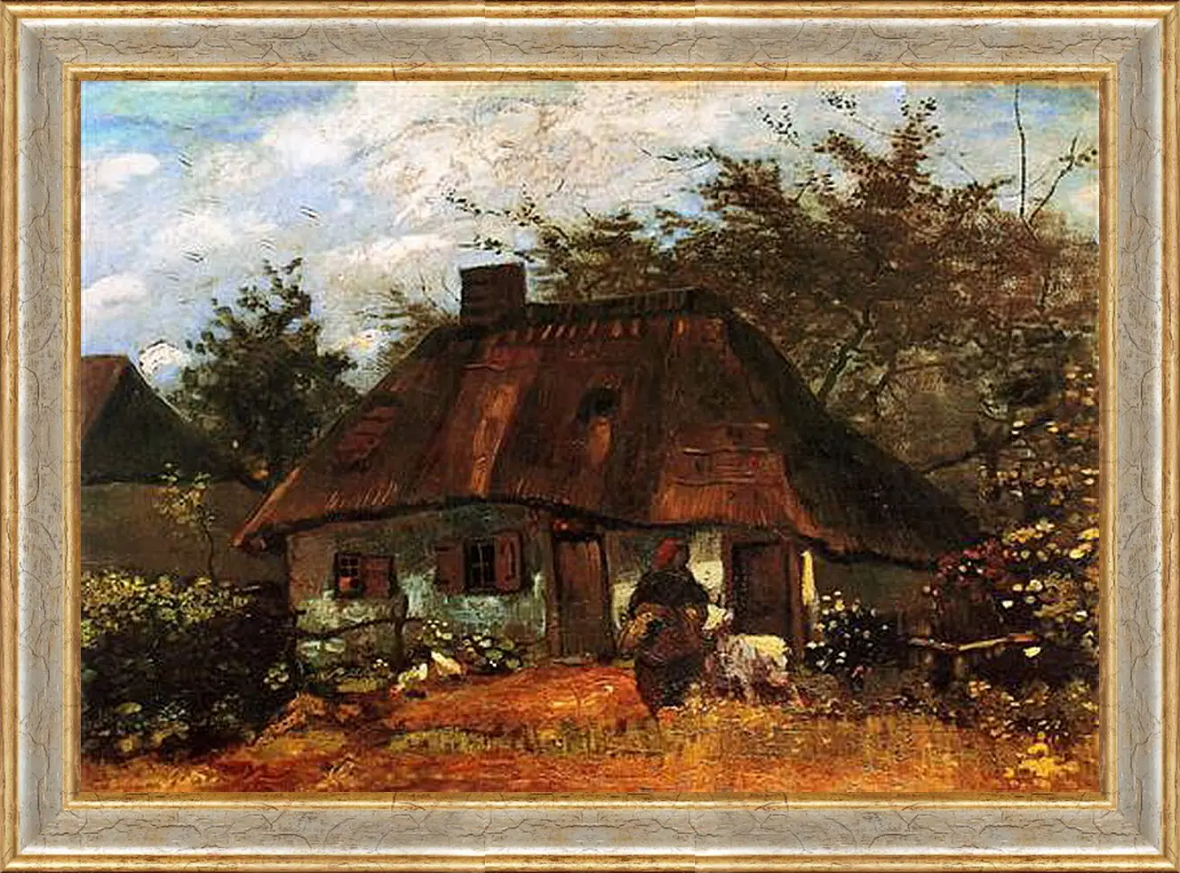 Картина в раме - Cottage and Woman with Goat. Винсент Ван Гог