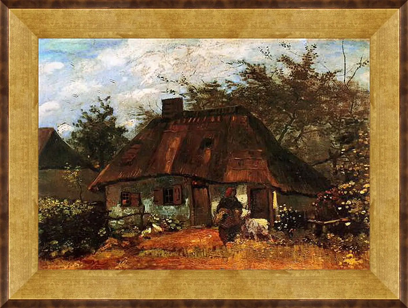 Картина в раме - Cottage and Woman with Goat. Винсент Ван Гог