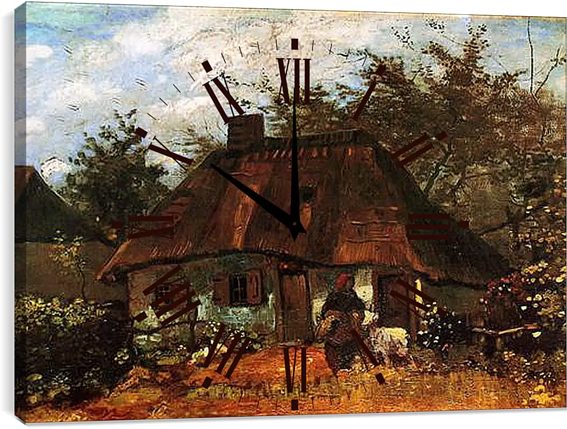 Часы картина - Cottage and Woman with Goat. Винсент Ван Гог