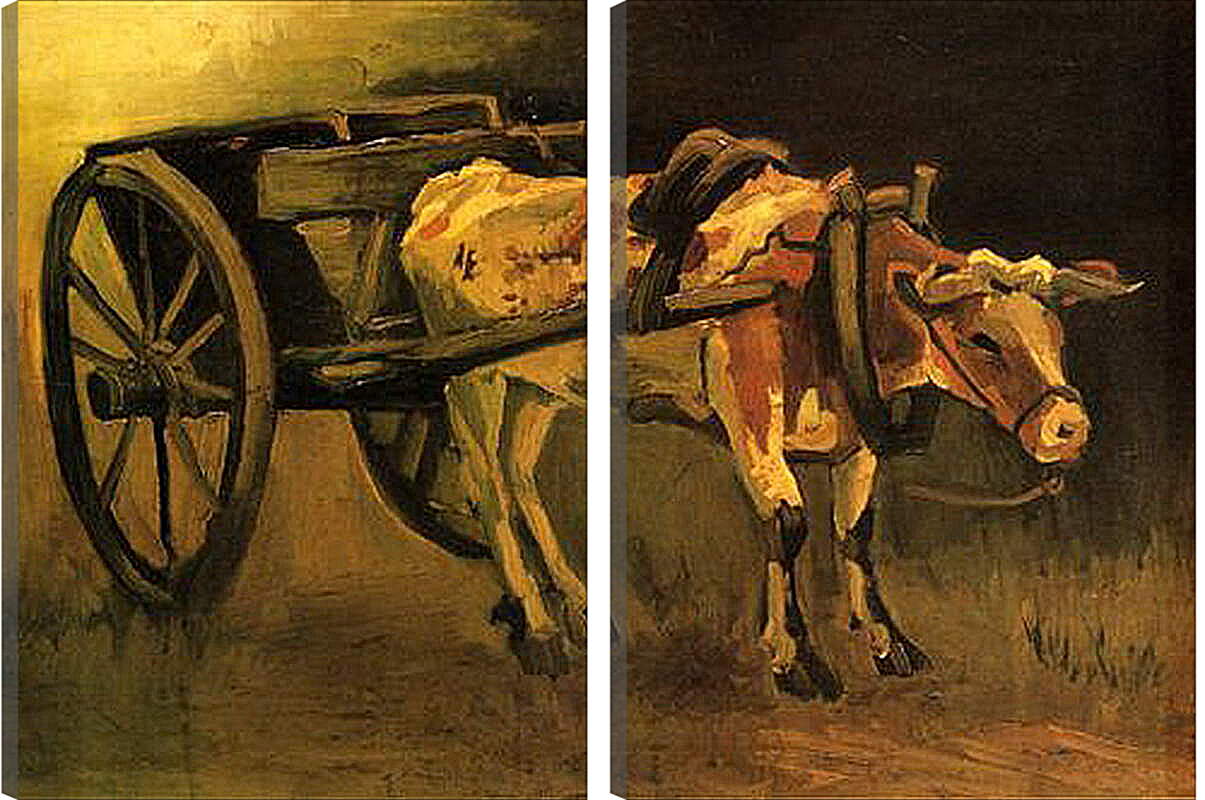Модульная картина - Cart with Red and White Ox. Винсент Ван Гог