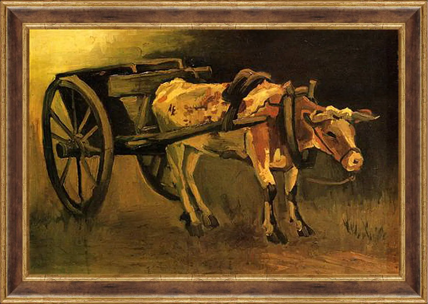 Картина в раме - Cart with Red and White Ox. Винсент Ван Гог