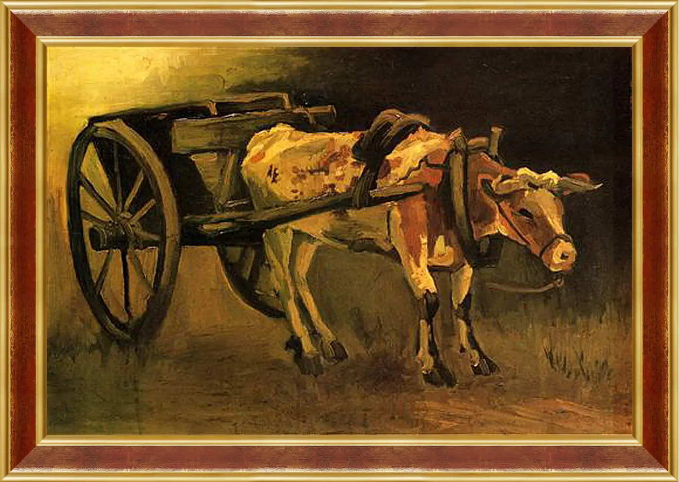 Картина в раме - Cart with Red and White Ox. Винсент Ван Гог