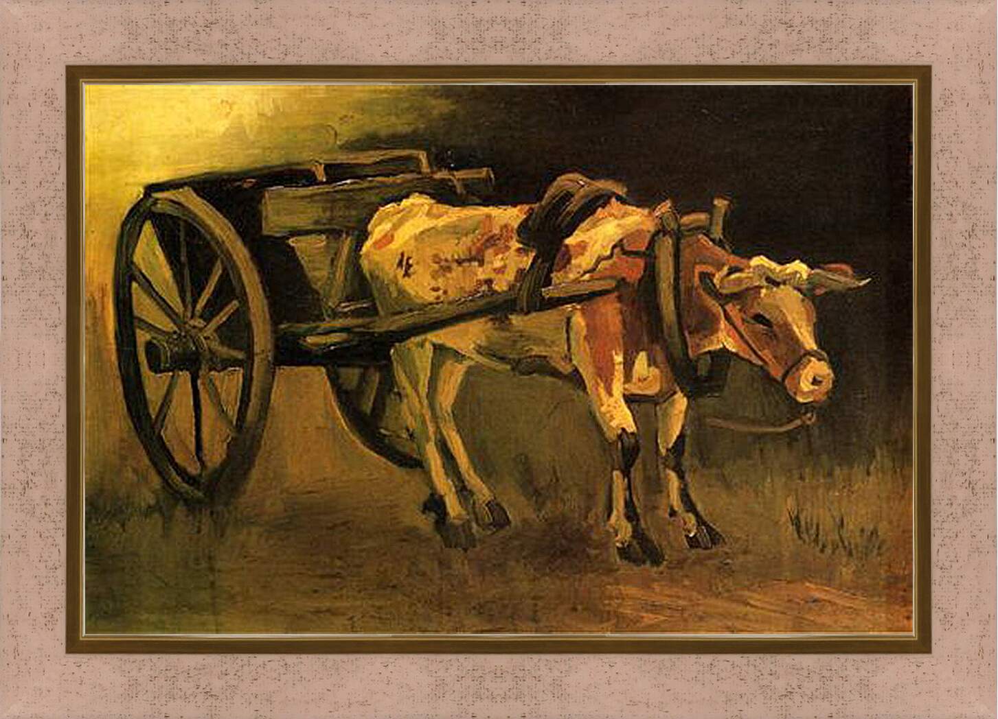 Картина в раме - Cart with Red and White Ox. Винсент Ван Гог