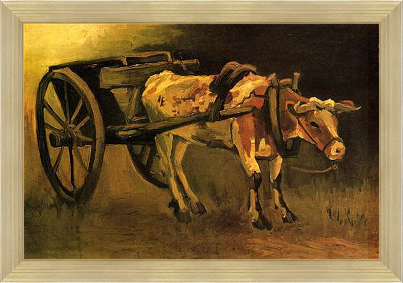 Картина в раме - Cart with Red and White Ox. Винсент Ван Гог