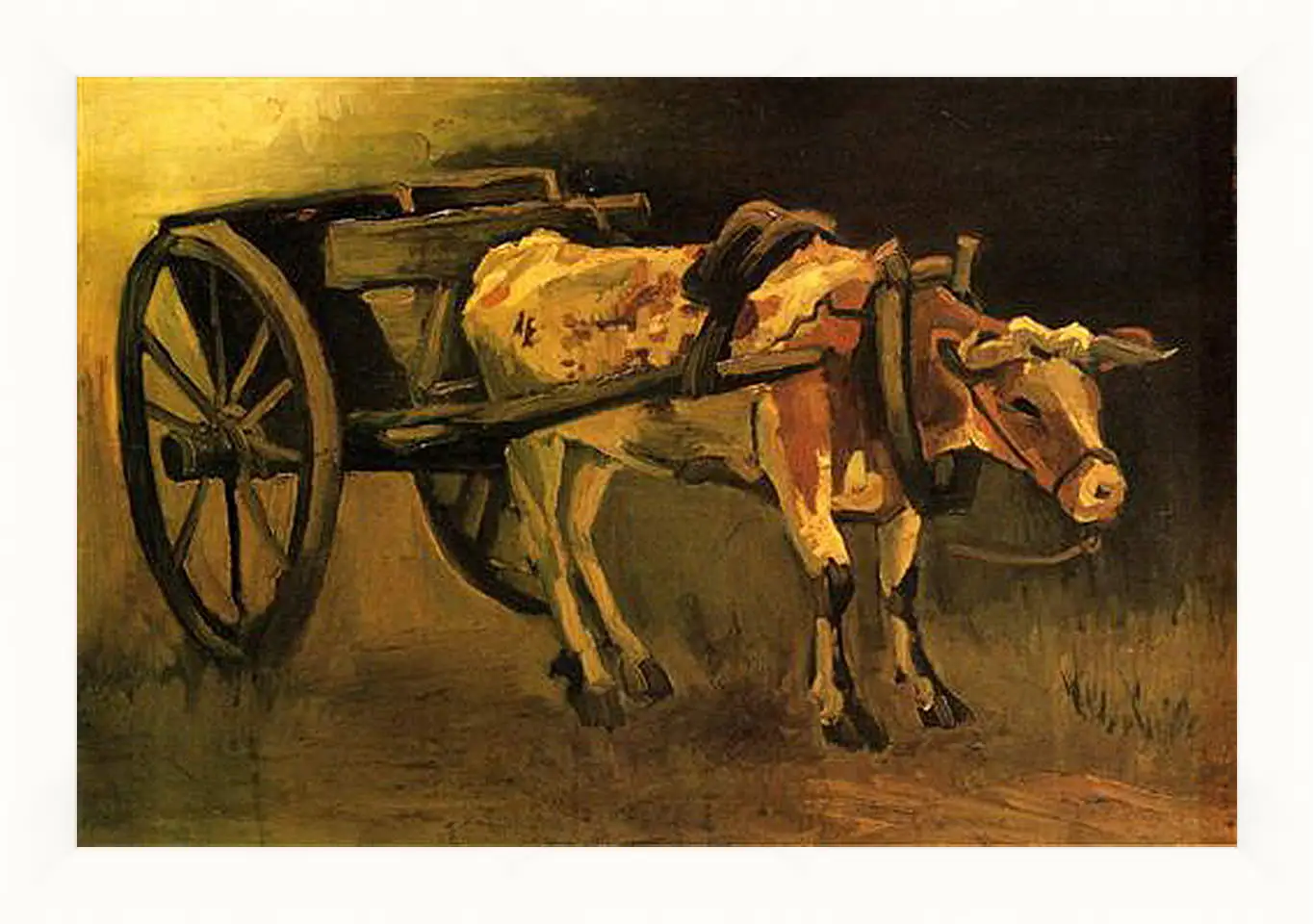 Картина в раме - Cart with Red and White Ox. Винсент Ван Гог